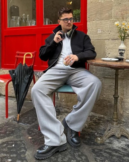 ASOS DESIGN pleated extreme tapered dress pants in stone plaid