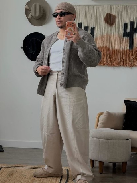 ASOS DESIGN barrel leg dress pants in stone linen blend