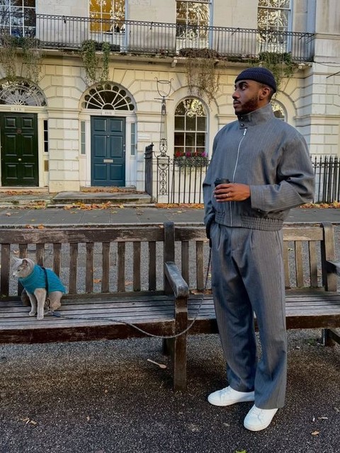 ASOS DESIGN oversized blouson jacket in charcoal pinstripes - part of a set