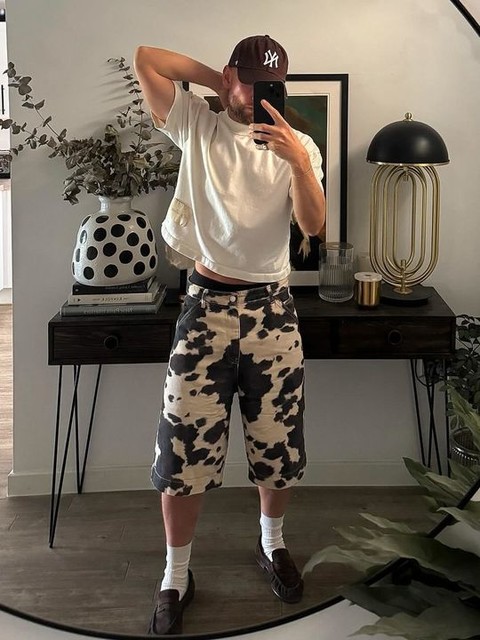 ASOS DESIGN wide leg denim jorts in cow print