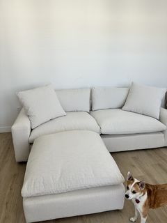 Paloma Cotton White Fabric Cloud Cocktail Ottoman | Living