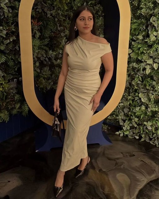 ASOS DESIGN asymmetric cowl front midi dress in stone