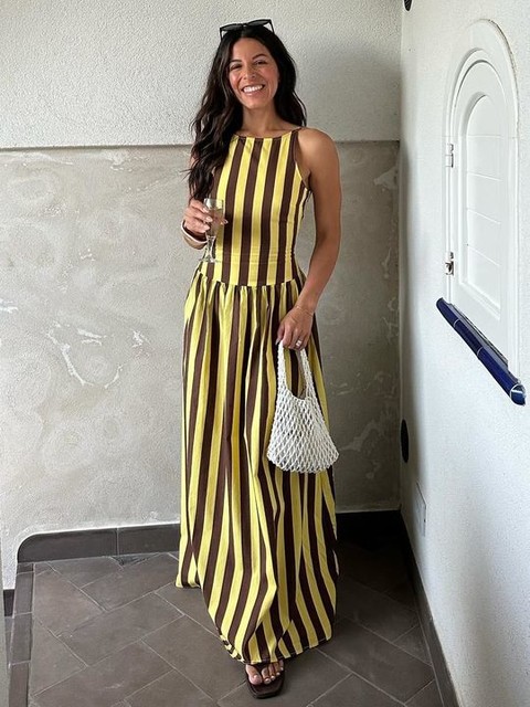 ASOS DESIGN poplin dropped waist racer maxi dress in yellow stripe