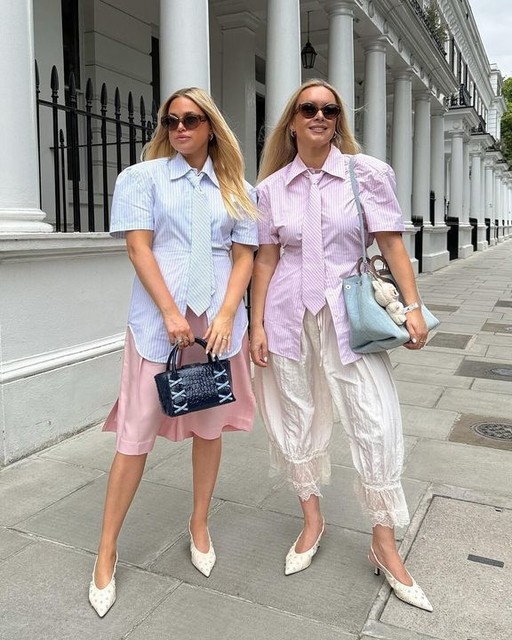 ASOS DESIGN shoulder pad short sleeve shirt with tie in pink stripe
