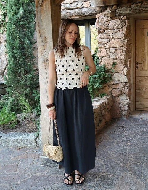 ASOS DESIGN linen blend shirred tank in polka dot