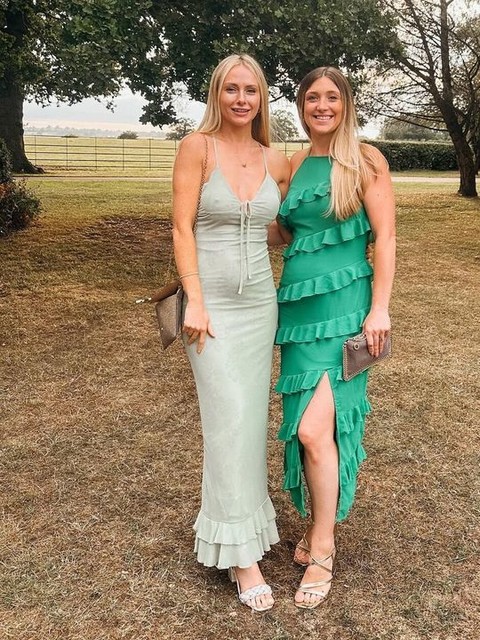 ASOS DESIGN double layer mesh and lace print cami maxi dress with ruffle hem in light green