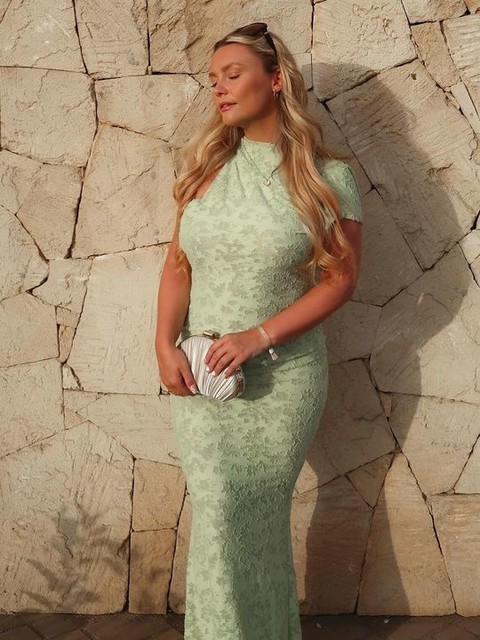 ASOS DESIGN devore tie neck maxi dress in green