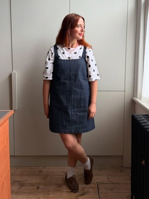 COLLUSION denim pinny dress in blue stripe