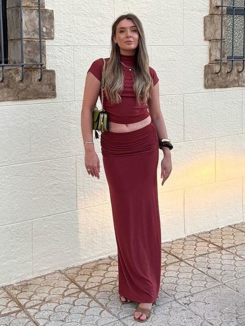 4th & Reckless fold over ruched side maxi skirt co-ord in rust