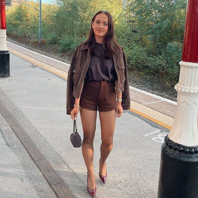 ASOS DESIGN mix & match textured leather look micro short with seam detail in chocolate