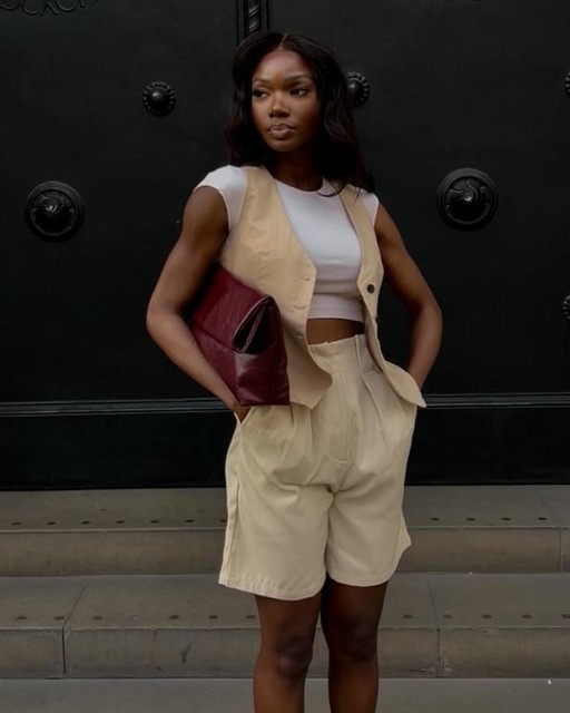 ARRANGE premium leather city shorts co-ord in buttermilk