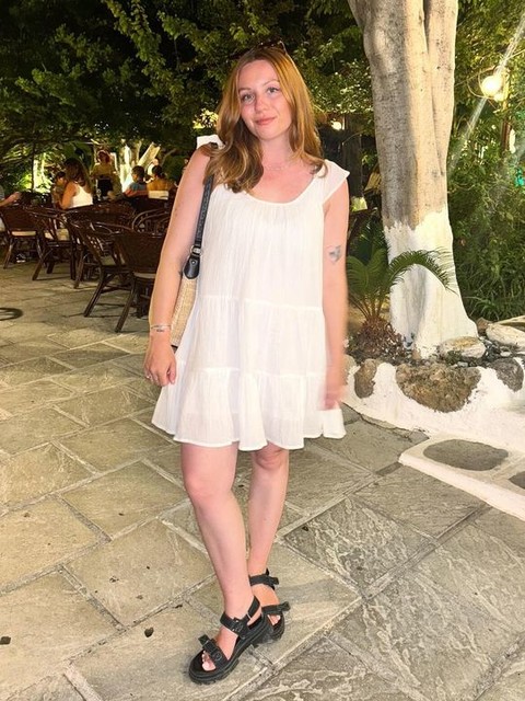 ONLY scoop neck cheesecloth tiered mini dress in white