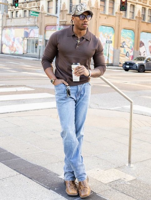 ARKET merino wool knitted long sleeve polo shirt in brown