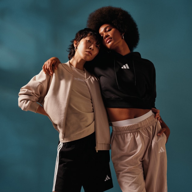 adidas Essentials 3-Stripes French Terry Crop Hoodie - Red | Free