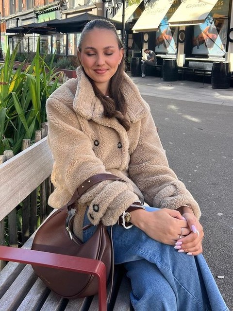 ASOS DESIGN Petite teddy cropped trench coat in oatmeal