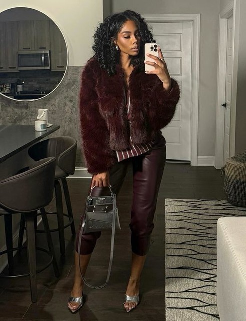 4th & Reckless faux fur cropped collarless jacket in burgundy