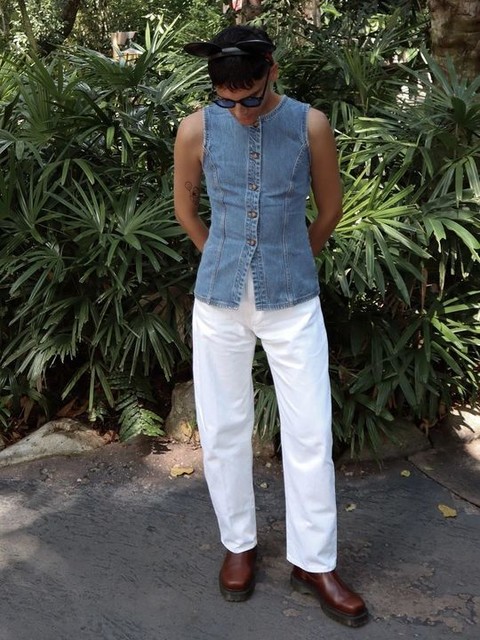 ASOS DESIGN denim cami waistcoat co-ord in mid blue