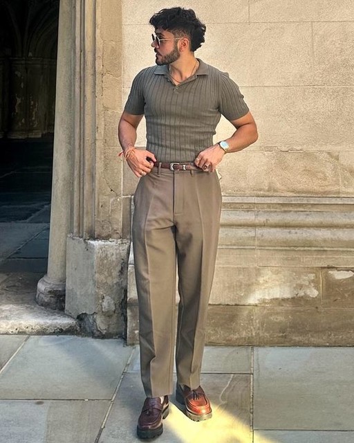 ASOS DESIGN muscle fit knitted rib polo t-shirt in khaki