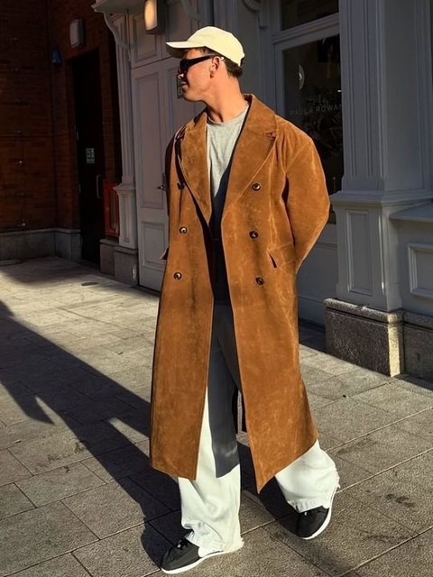 ASOS DESIGN faux suede overcoat in brown 