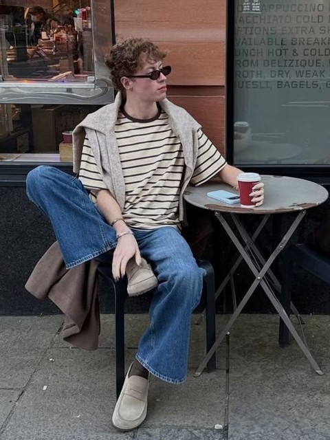 ASOS DESIGN ringer oversized tee in neutral stripes