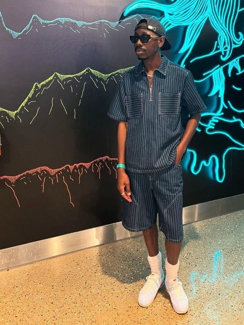 Reclaimed Vintage denim pinstripe boxy shirt co-ord with zip detail in blue