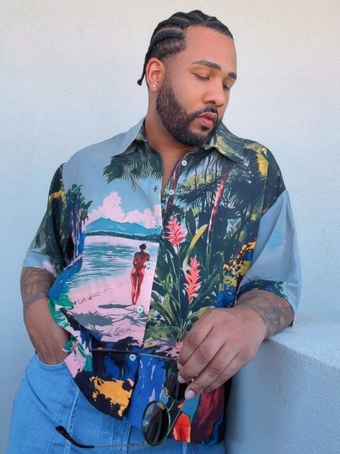 ASOS DESIGN oversized boxy shirt with beach print in multi