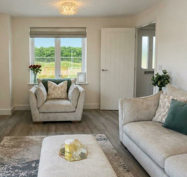 Our gorgeous Livingroom 🤩 
This room is probably my favourite. It’s so bright and airy and a really great size. The French doors in the living room really is one of the features of The Boswell by taylorwimpey that sold us. 
It’s the perfect balance of indoor and outdoor living space that we were looking for. 

Furniture picks! 
- 4 seater sofa, footstool, cushions and Armchair  are all from dfs and are the Dunstable range
- Tv unit and side tables are the nexthome Gray Bronx range & aswell as our beautiful ceiling lights (see previous post for details 🥰) 
- Mirror bathroommountainuk 
- Lamp was custom made to order by the incredible cotterellandco in Glasgow 
- Throw is thelyndoncompany from tkmaxxuk 
- Candles bathandbodyworksuk 
- Diffuser ritualscosmetics 
- Wire vase contempee 

We just adore this room and wanted it perfect before sharing! #ourboswellnewbuild #taylorwimpeynewbuild #livingroom #homedecor