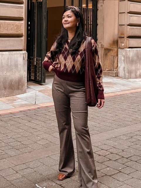 New Look argyle polo jumper in red pattern