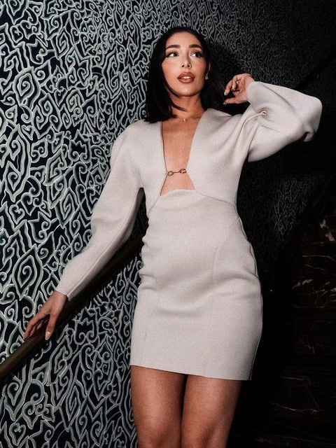 ASOS DESIGN scuba cocoon sleeve mini dress with central trim detail in stone