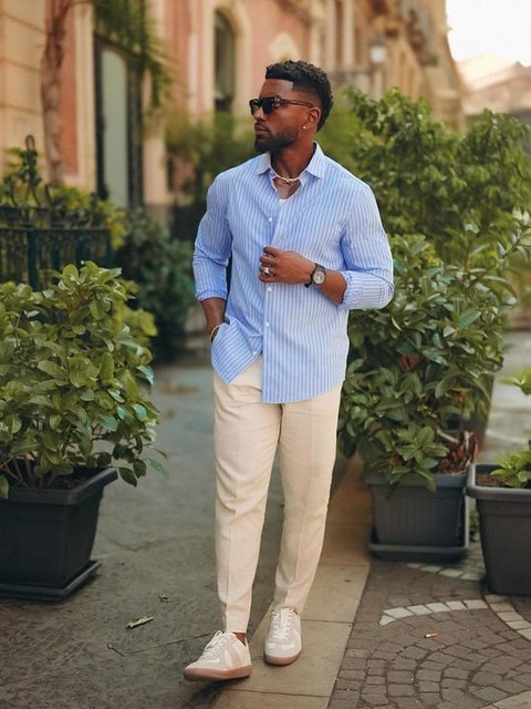 ASOS DESIGN formal easy iron striped regular shirt in light blue