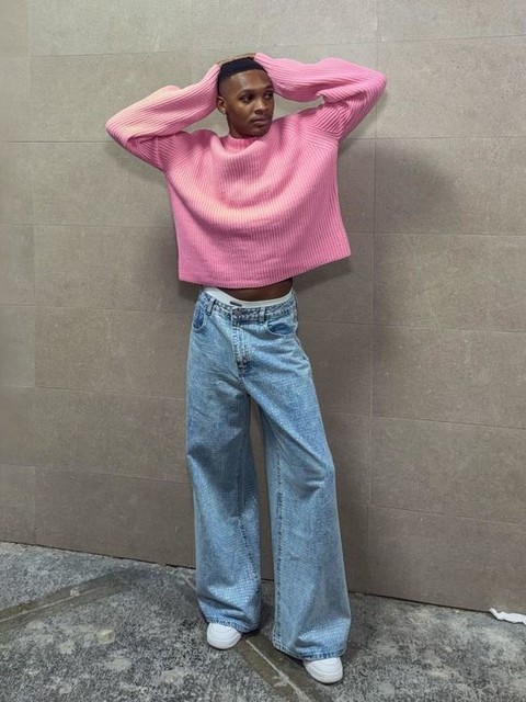 COLLUSION boxy knit sweater in baby pink