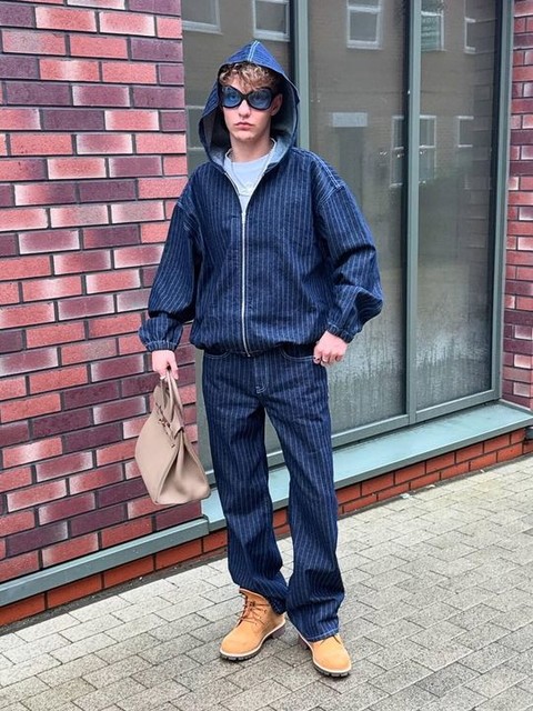 Reclaimed Vintage unisex hooded denim jacket co-ord in indigo pinstripe