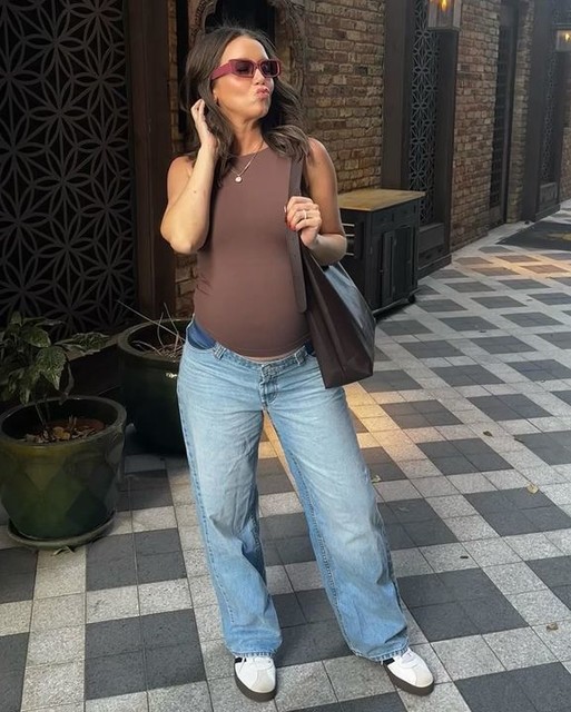 ASOS DESIGN Maternity low rise baggy jeans in mid blue 