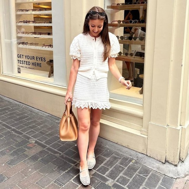ASOS DESIGN stitch interest knitted mini skirt with woven trim co-ord in white