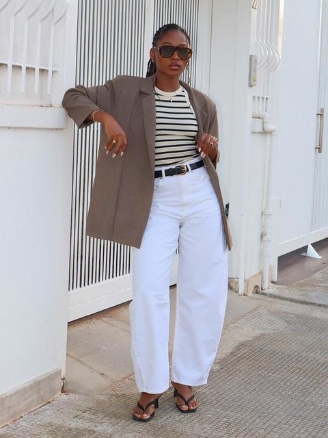 ASOS DESIGN slim barrel jeans in white