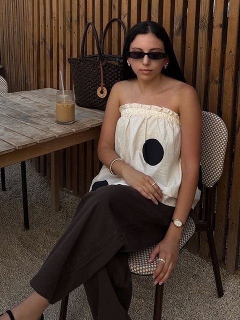 ASOS DESIGN linen blend trapeze cami top in cream polka dot co ord