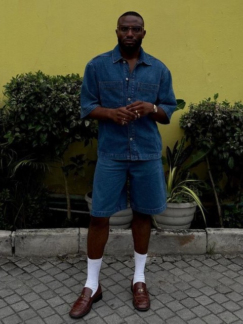 ASOS DESIGN denim shirt in mid wash blue - part of a set