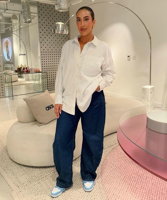 ASOS DESIGN high waisted barrel leg jeans in mid blue 