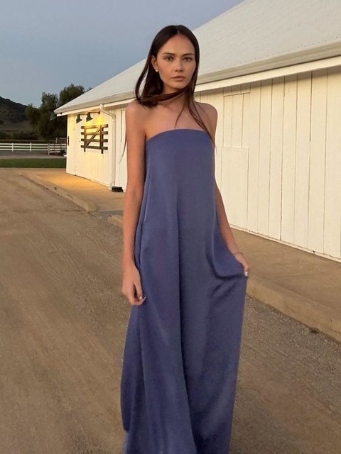 ASOS DESIGN bandeau maxi dress in denim blue