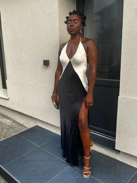 Bardot Yve contrast halter dress in black ivory