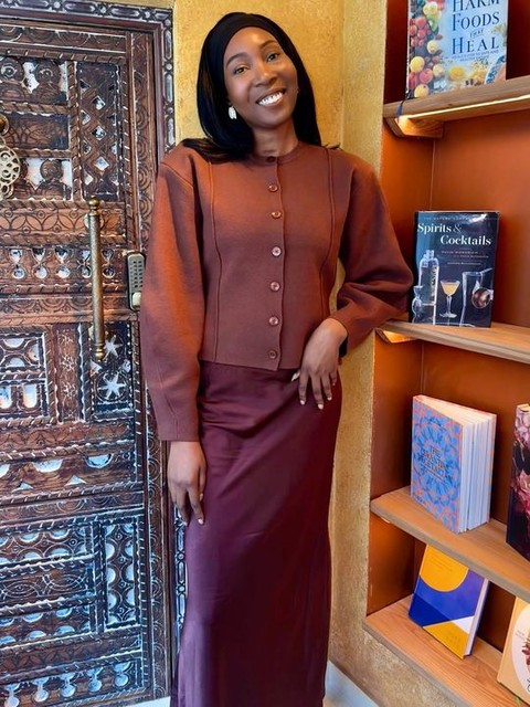 ASOS DESIGN Curve structured shoulder pad waisted crew neck cardigan in chocolate