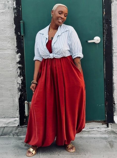 ASOS DESIGN modal bandeau bubble hem jumpsuit in brick red