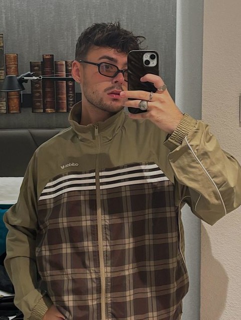 adidas Originals track jacket in khaki tartan 