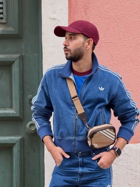 adidas Originals Firebird denim track top in blue