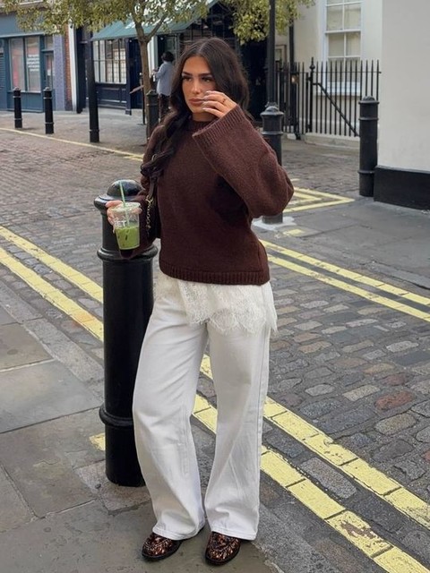 ASOS DESIGN fluffy wide sleeve knitted jumper in brown