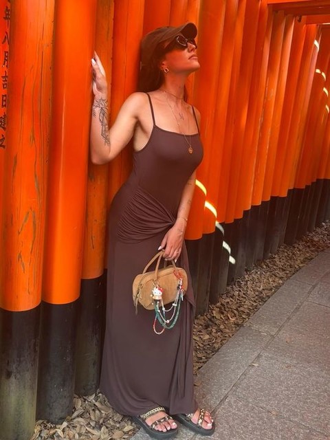 ASOS DESIGN twist detail cami midi dress in chocolate