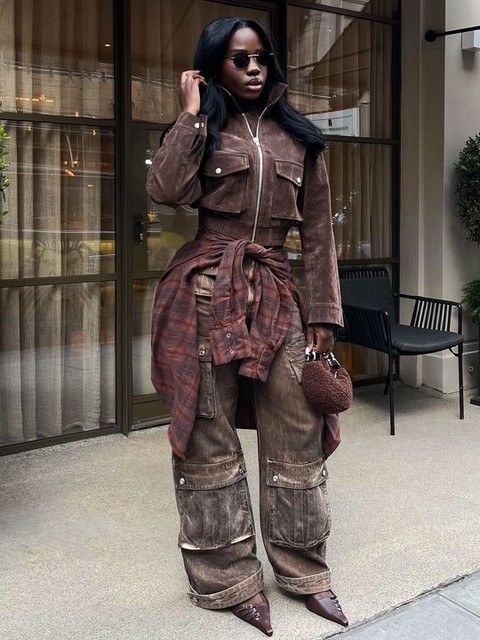 Topshop faux suede quilted lined bomber jacket with popper details in chocolate