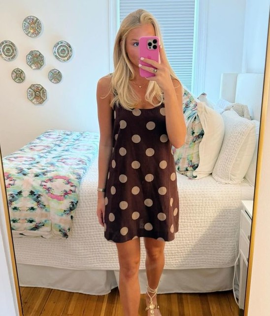 ASOS DESIGN scoop neck cotton linen mini dress in spot print