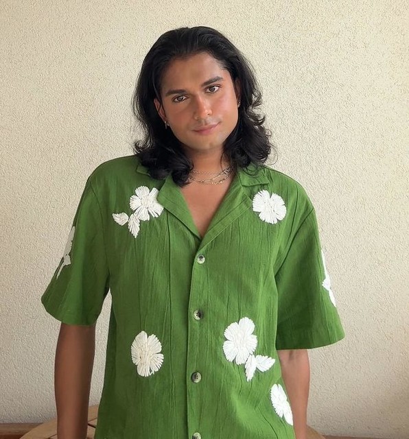 Topshop co-ord resort shirt in green with raffia flowers