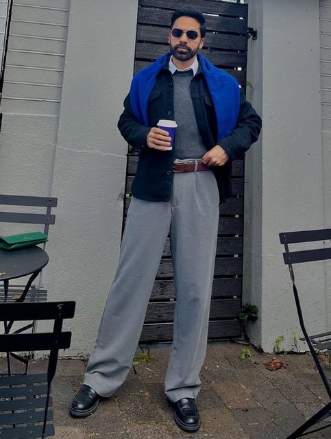 ASOS DESIGN pull on wide leg dress pants in gray purple